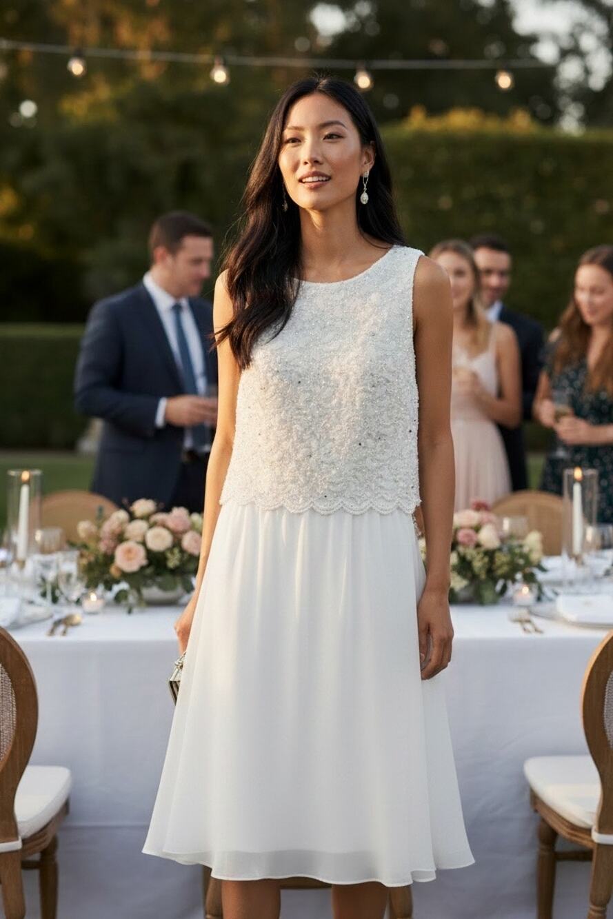 Connected Apparel Ivory Lace Sequin Dress 8 Bridal Rehearsal Wedding Cocktail